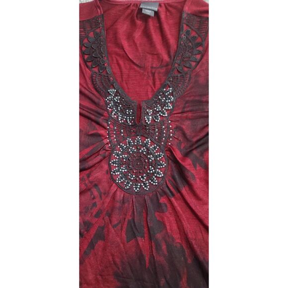 Womens Covington Size Large 3/4 Sleave Red Tye Dye Embelished BOHO Y2K - Picture 2 of 11